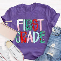 Custom Holiday Font 1st Grade Tee, Personalized First Grade Christmas Shirt, Teacher Student Xmas T-Shirt, Christmas Grade Shirt