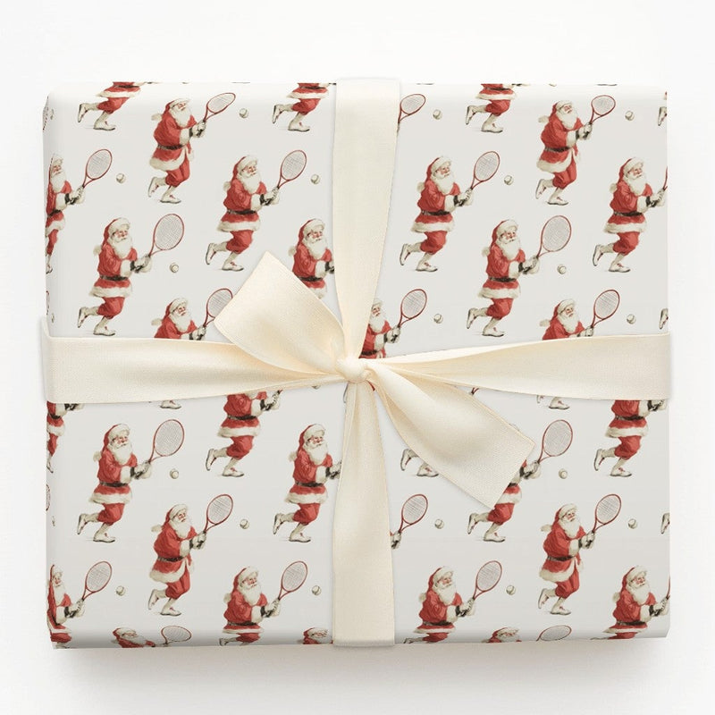 Santa Playing Tennis Gift Wrap, Tennis Santa Wrapping Paper, Sports Christmas Wrapping Paper, Humorous Tennis Player Holiday Gift Wrap Roll