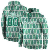 Kelly Green White Geometric Holiday Sweatshirt, Custom Christmas Tree Pullover Hoodie, Personalized Name Number Xmas Sports Hoodie