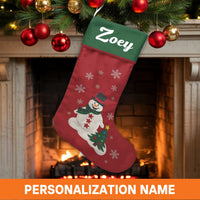 Winter Tree Holiday Stocking, Personalized Snowman Christmas Stocking, Custom Christmas Stocking, Festive Mantel Decor, Family Xmas Present