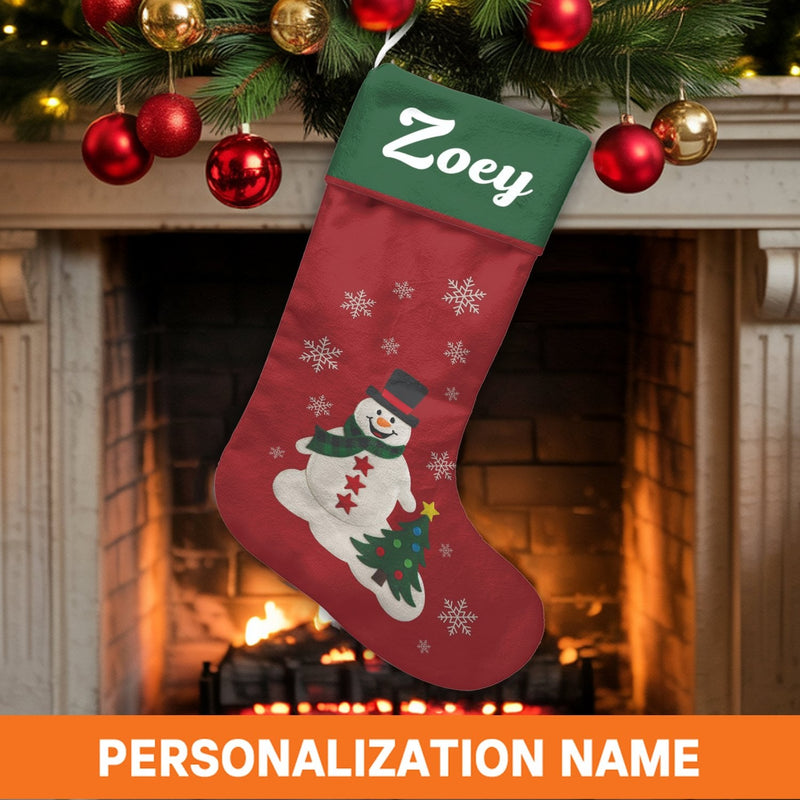 Winter Tree Holiday Stocking, Personalized Snowman Christmas Stocking, Custom Christmas Stocking, Festive Mantel Decor, Family Xmas Present