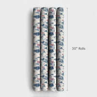 Snowy Village Christmas Gift Wrap, Winter Toile Wrapping Paper, French Country Toile Wrapping Paper, Elegant Blue Cream Holiday Gift Wrap