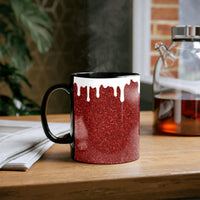Dripping White Paint Effect Coffee Mug, Red Glitter Print Ceramic Mug, Sparkle Aesthetic Drinkware Mug, Glam Holiday Christmas Present for Her
