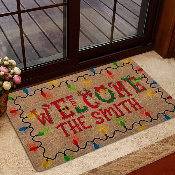 Custom Name Entry Mat, Personalized Christmas Doormat, Non-Slip Holiday Welcome Mat, Winter Front Porch Rug, Seasonal Home De