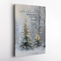 Snowy Christmas Tree Religious Print, Isaiah 9 6 Bible Verse Canvas Wall Art, Scripture Holiday Wall Decor, Christian Home Art Present