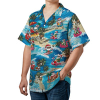 Tropical Christmas Aloha Shirt, Surfing Santa Hawaiian Shirt, Santa Claus Holiday Button Up Shirt, Humorous Beach Christmas Shirt, Holiday Present