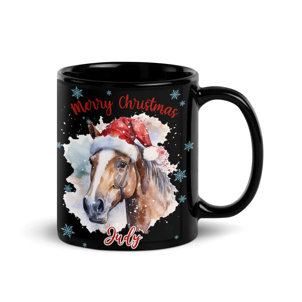 Watercolor Santa Hat Horse Mug, Merry Christmas Horse Mug, Holiday Equestrian Coffee Cup, Ceramic Tea Mug Present for Horse L