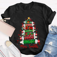 Custom Name Christmas Tree Shirt, Personalized Christmas Tree T-Shirt, Colored Pencil Christmas Tree Tee, Holiday Teacher Xmas Shirt