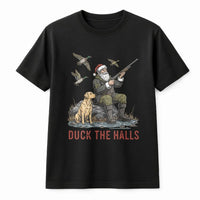 Humorous Duck Hunting Santa Shirt, Duck the Halls Christmas T-Shirt, Hunter Xmas Graphic Tee, Holiday Outdoorsman T-Shirt, Xmas Present for Him