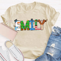 Custom Name Holiday Shirt, Personalized Merry Christmas Vibes T-Shirt, Family Christmas Graphic Tee, Custom Xmas T-Shirt