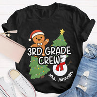 Snowman Tree Custom Holiday Shirt, Personalized Third Grade Crew Christmas T-Shirt, 3rd Grade Teacher Tee, Custom School Christmas Shirt