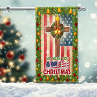 Double Sided Patriotic Lawn Flag, Christian Cross American Flag Garden Flag We Wish You Ameri Christmas Yard Flag, Holiday Yard Banner