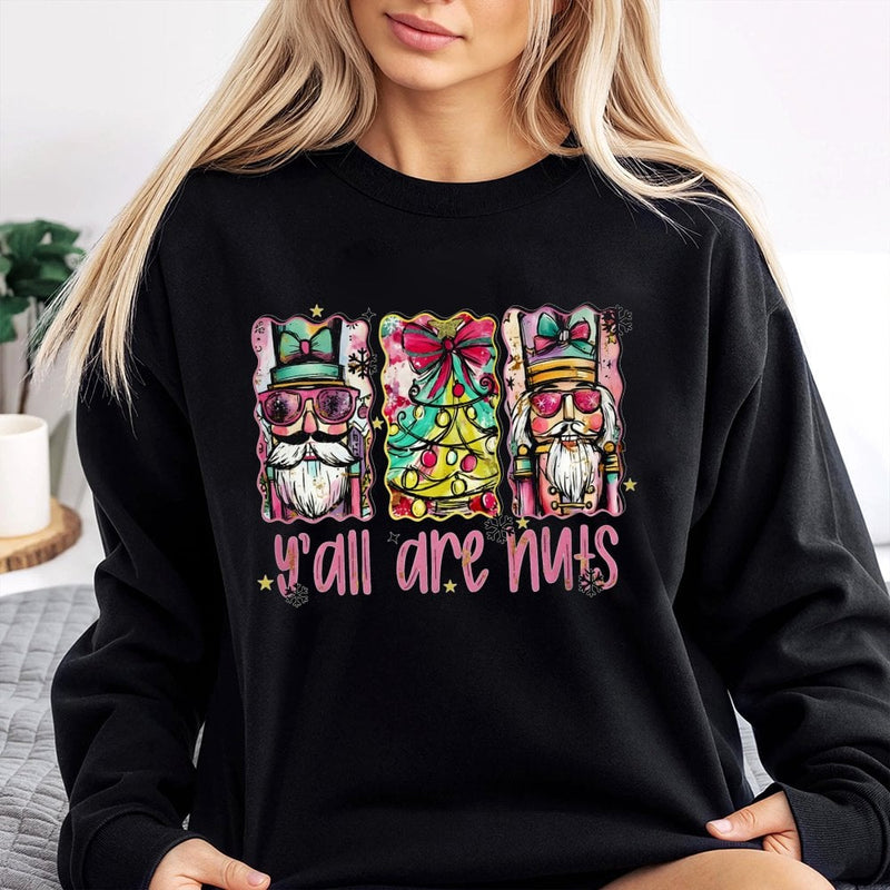 Humorous Nutcracker Shirt, Y'all Are Nuts Christmas Sweatshirt, Holiday Nutcracker Sweater, Retro Xmas Crewneck, Festive Holiday Present