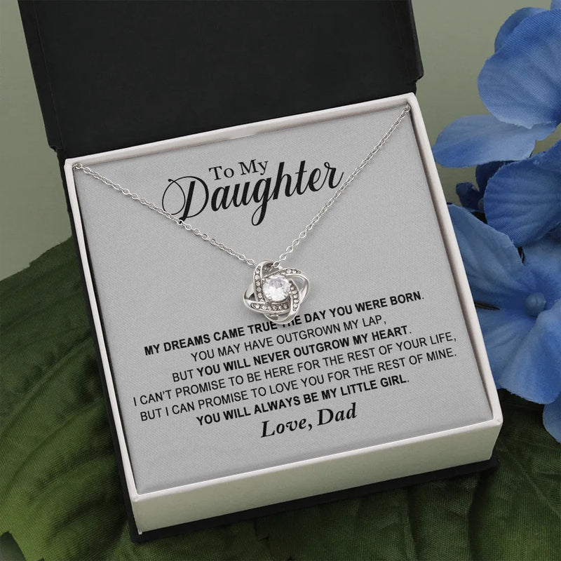 Love Knot Pendant Present from Dad, To My Daughter Love Knot Necklace, 14k White Gold Knot Jewelry, Birthday Christmas Present for Her