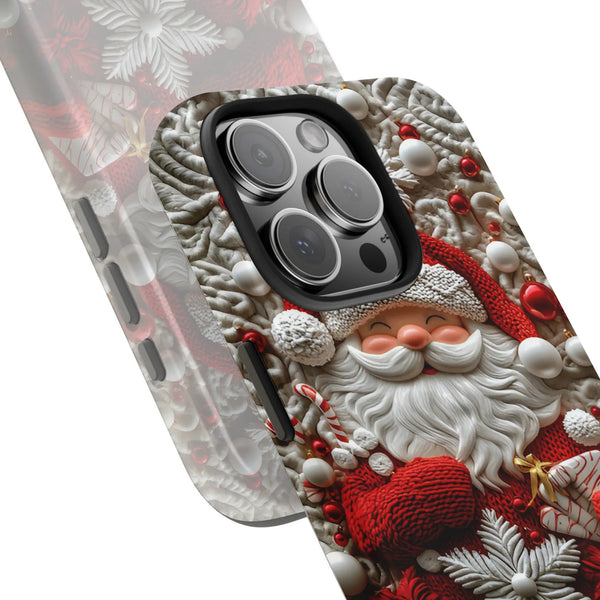 iPhone Tough Phone Case, Santa Claus Phone Case, Festive 3D Textured Christmas Cover, Vintage Holiday Winter Hard Case Xmas P