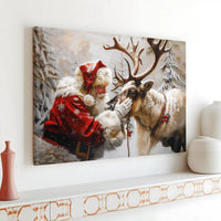 Snowy Forest Christmas Canvas Print, Santa Claus Reindeer Canvas Wall Art, Winter Scene Canvas Art, Festive Holiday Xmas Home Wall Decor
