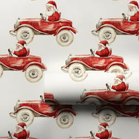 Vintage Christmas Gift Wrap, Santa Driving Red Car Wrapping Paper, Retro Watercolor Holiday Wrapping Paper, Festive Xmas Gift Wrap Roll