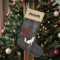 Grey Plaid Holiday Stocking, Personalized Cat Christmas Stocking, Custom Patchwork Pet Xmas Stocking, Comfy Fireplace Decor, Present for Mom