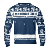 Oh Christmas Tree Paw Print Holiday Sweatshirt, Dog Lover Ugly Christmas Sweater, Humorous Pet Parent Fleece Party Crewneck