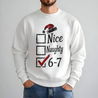 Humorous Internet Meme Holiday Sweater, Nice Naughty 6-7 Christmas Sweatshirt, Winter Xmas Graphic Crewneck, Festive Meme Present for Men Women