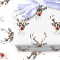 Red Nosed Deer Gift Wrap, Watercolor Reindeer Wrapping Paper, Adorable Christmas Reindeer Wrapping Paper, Whimsical Holiday Gift Wrap Roll