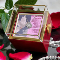 Rotating Rose Box Pendant Necklace, Daughter Love Knot Necklace, Sparkling CZ Knot Necklace, Birthday Present from Dad, Christmas Jewelry Present