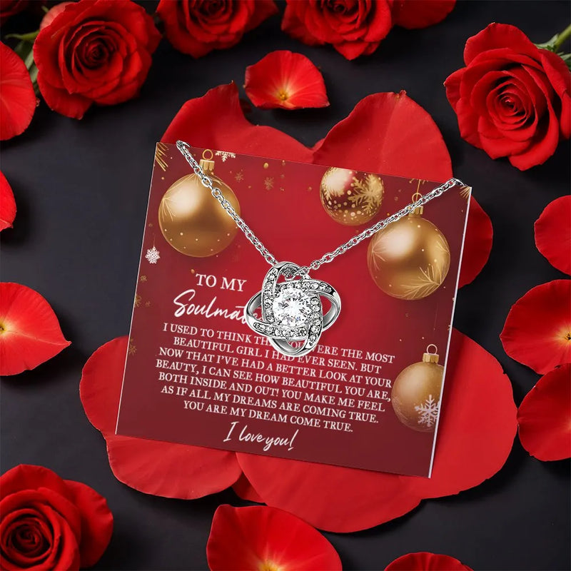 Christmas Love Knot Necklace, Soulmate Love Knot Necklace, Sparkling CZ Crystal Pendant Necklace, Holiday Jewelry, Romantic Present for Wife