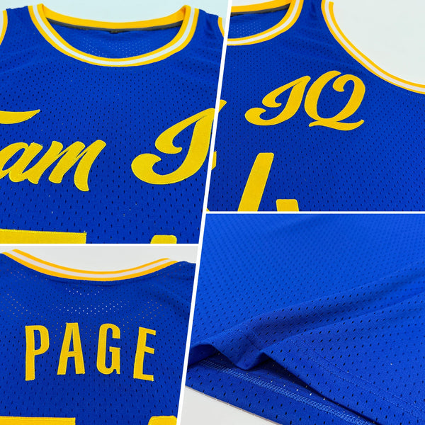 Custom Basketball Jersey - Royal Gold-White Authentic Throwback