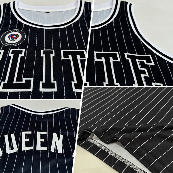 Custom Basketball Jersey - Black White Pinstripe Black-White Authentic
