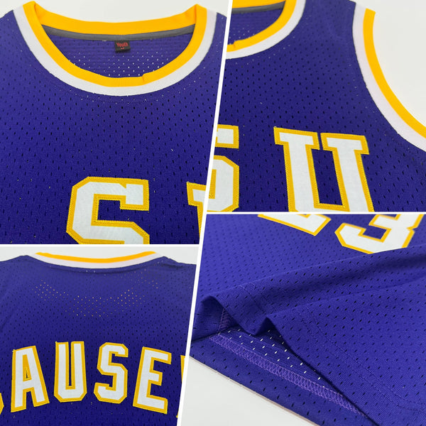 Custom Basketball Jersey - Purple White-Gold Authentic Throwback