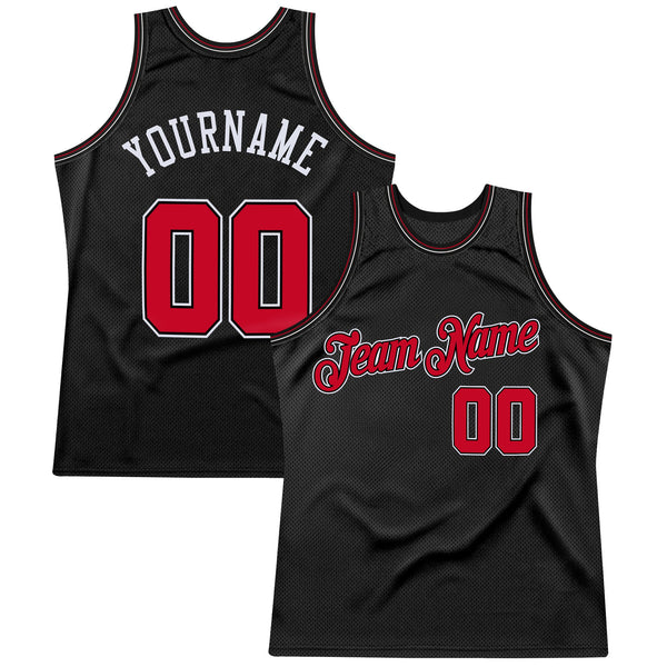 Custom Basketball Jersey - Black Red-White Authentic Throwback