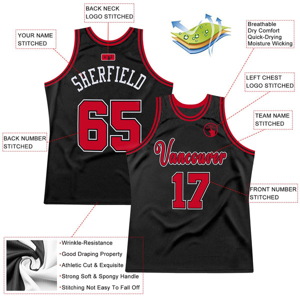 Custom Basketball Jersey - Black Red-White Authentic Throwback