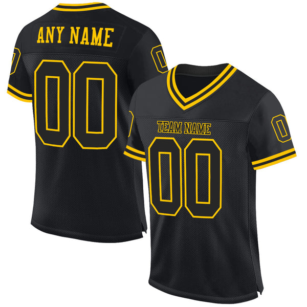 Custom Football Jersey - Black Black-Gold Mesh Authentic Throwback