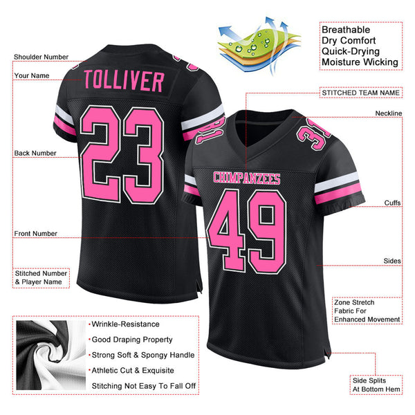 Custom Football Jersey - Black Pink-White Mesh Authentic