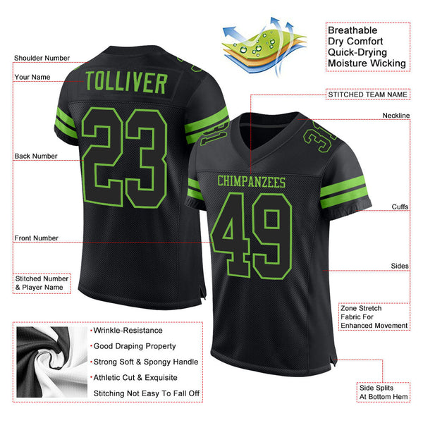 Custom Football Jersey - Black Black-Neon Green Mesh Authentic