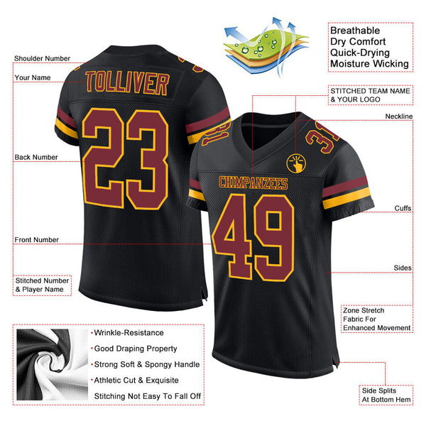 Custom Football Jersey - Black Burgundy-Gold Mesh Authentic
