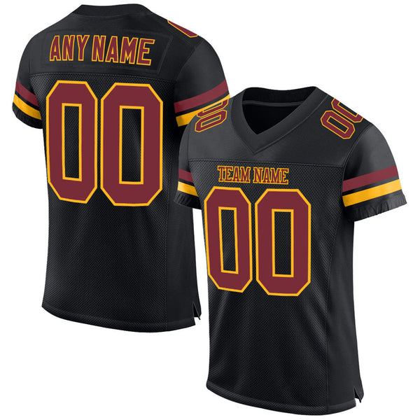 Custom Football Jersey - Black Burgundy-Gold Mesh Authentic