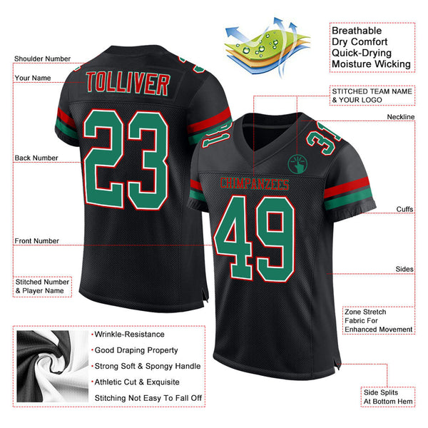 Custom Football Jersey - Black Kelly Green-Red Mesh Authentic