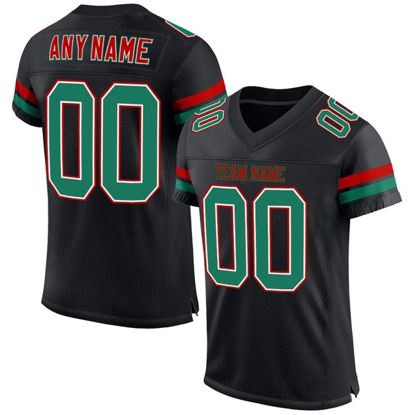 Custom Football Jersey - Black Kelly Green-Red Mesh Authentic