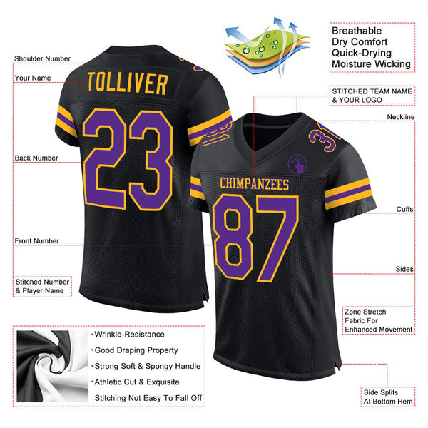 Custom Football Jersey - Black Purple-Gold Mesh Authentic