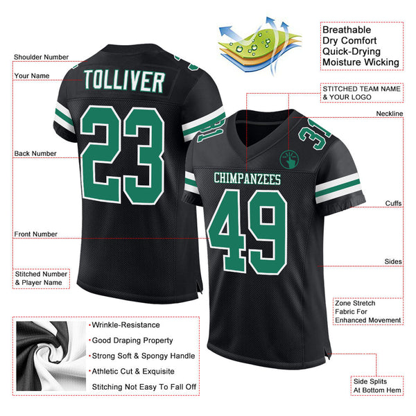 Custom Football Jersey - Black Kelly Green-White Mesh Authentic