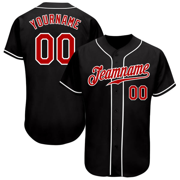 Custom Baseball Jersey - Black Red-White Authentic