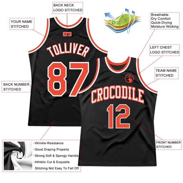 Custom Basketball Jersey - Black Orange-White Authentic Throwback