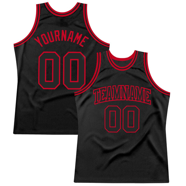 Custom Basketball Jersey - Black Black-Red Authentic Throwback