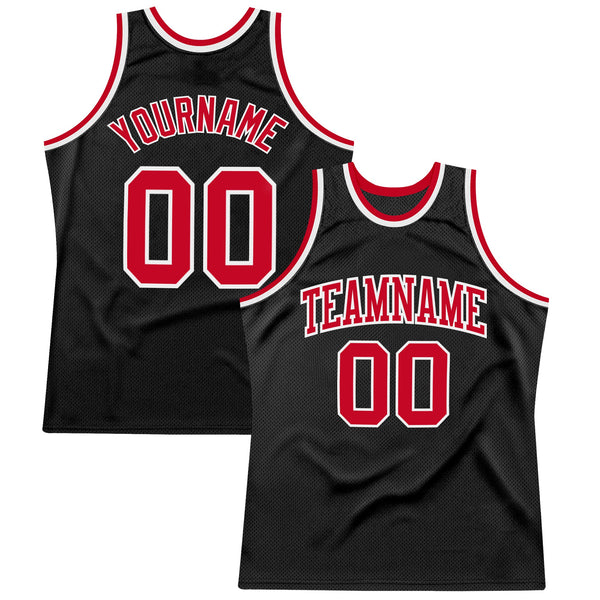 Custom Basketball Jersey - Black Red-White Authentic Throwback