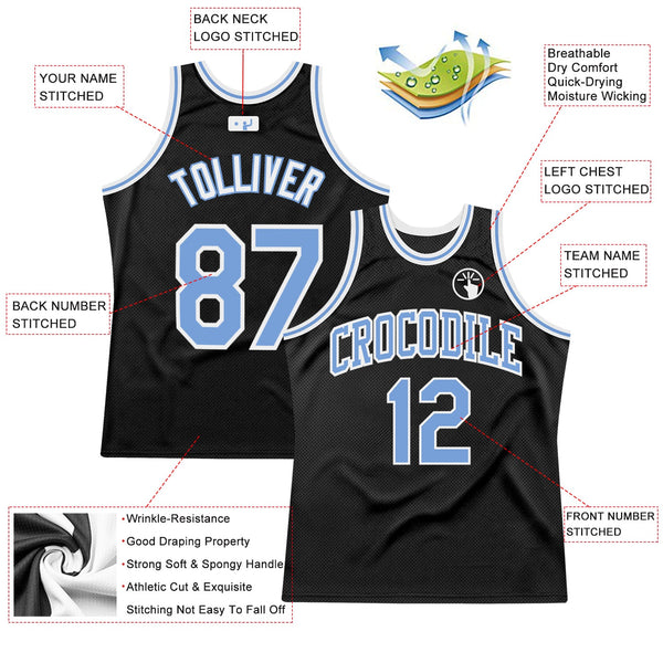 Custom Basketball Jersey - Black Light Blue-White Authentic Throwback