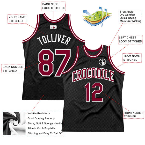 Custom Basketball Jersey - Black Maroon-White Authentic Throwback