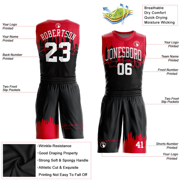 Custom Basketball Jersey - Black White-Red Round Neck Sublimation Uniform