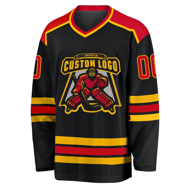 Custom Hockey Jersey - Black Red-Gold