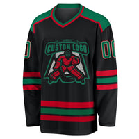 Custom Hockey Jersey - Black Kelly Green White-Red